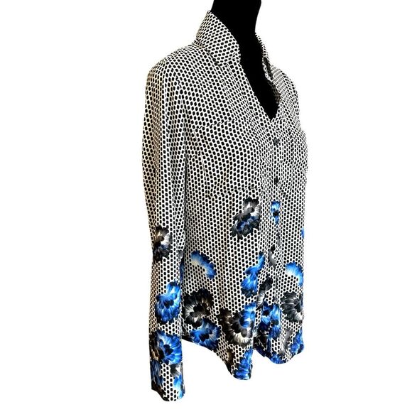 Express Portofino Shirt Size Small Polka Dot Blue Floral Button Up Office Top - Picture 3 of 7